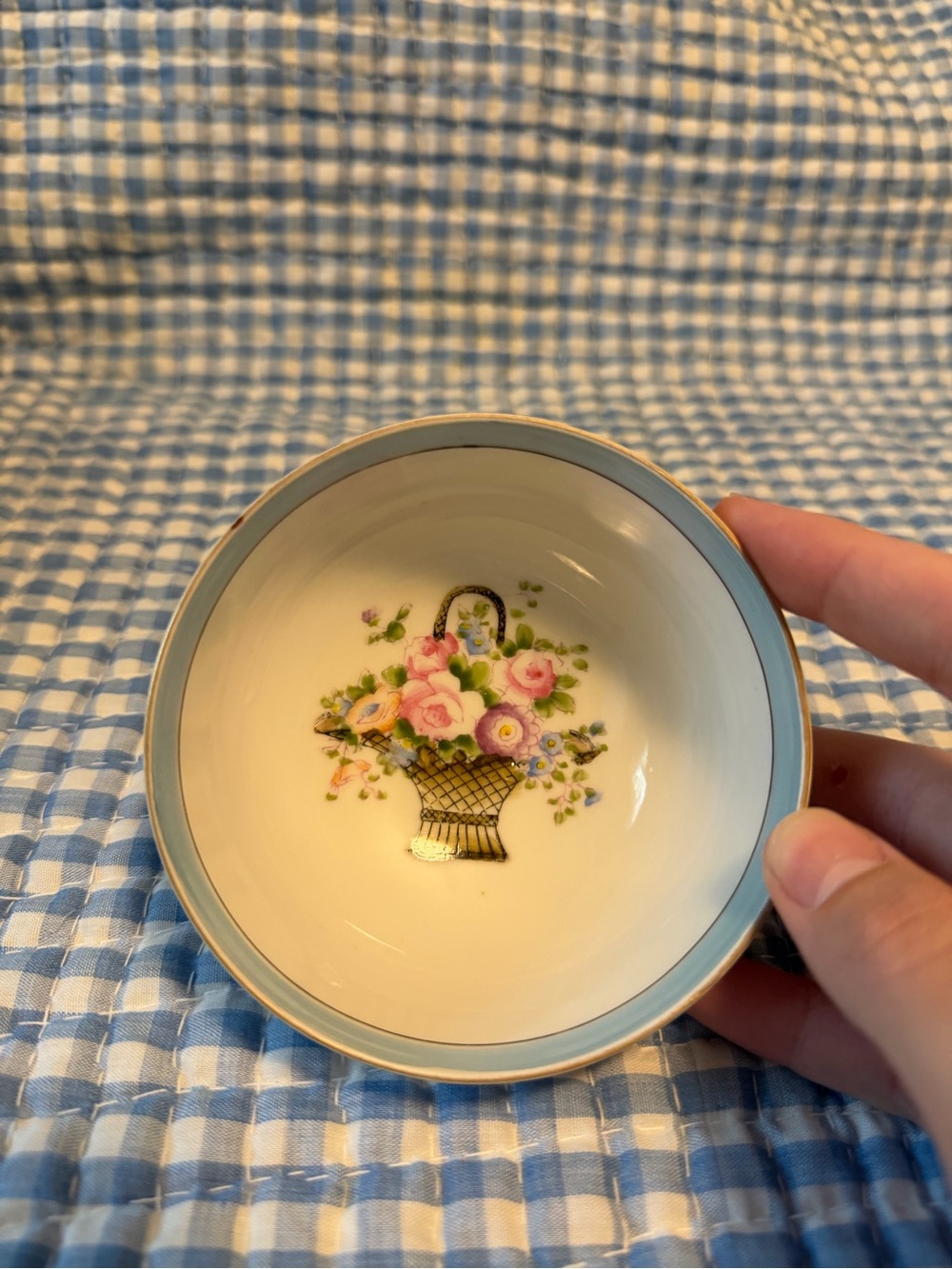 Noritake Porcelain White & Blue Floral Footed Bowl, Round 4in Japan